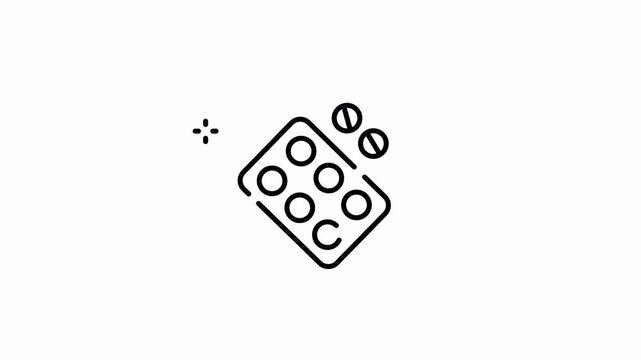 Vertical blister pack icon outline for medication and pharmacy animation