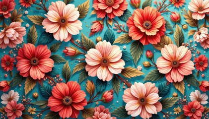 Intricate floral design repeating flawlessly across fabric , surface, textile pattern