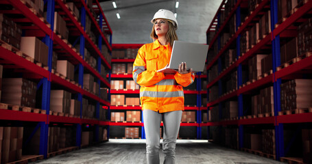 Woman Inspecting Cargo At Logistic Delivery Warehouse