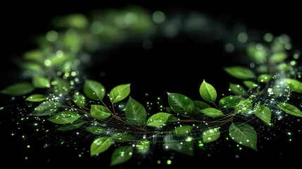 Circular arrow of digital elements surrounds a green leaf symbolizing sustainable IT and the circular economy