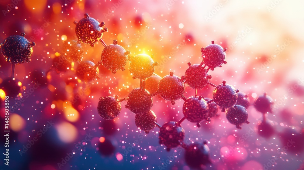 Aufkleber abstract representation of molecular structures in vibrant colors with a glowing background