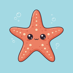 Cute starfish smiling in a bright blue underwater scene  