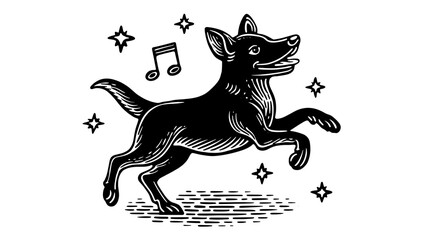 Happy Dancing Dog Musical Pet Illustration.