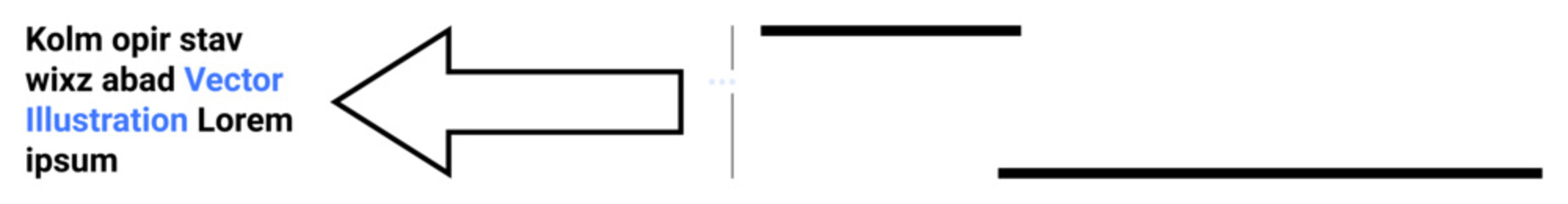 Left-facing arrow beside placeholder text in blue and black with horizontal black lines. Ideal for navigation, instruction, informatics, direction, design elements, guides, simple landing page