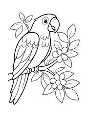 parrot perched on branch black and white coloring page