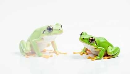 Obraz premium Solitary bright green frog against pure white, white background, clean background