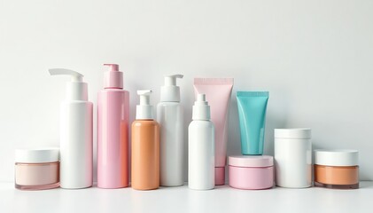 Assortment of cosmetic containers, isolated on white, product, studio