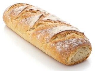 Loaf of crusty French bread, isolated on transparent background, rustic food item, side view&rdquo;