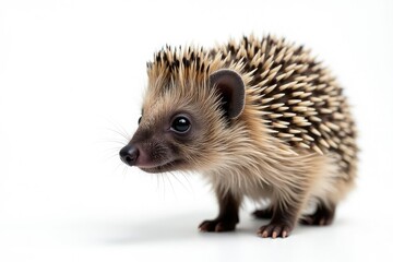 Obraz premium Close-up of a solitary hedgehog against a stark white backdrop , dark, small, nature