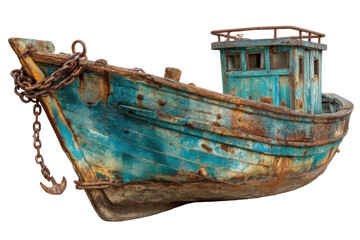 Rustic blue boat isolated on transparent png background