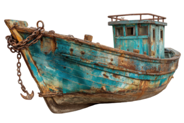 Rustic blue boat isolated on transparent png background
