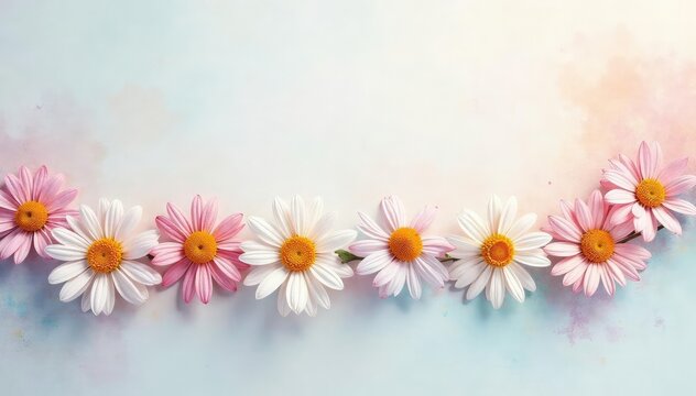 Delicate watercolor-style daisy chain, soft pastel shades, subtle texture, decorative, chain, elegant