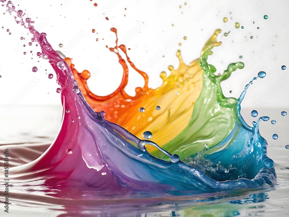 Poster ultra hd vibrant abstract splash of colorful paint in dynamic motion, fluid waves and droplets formi