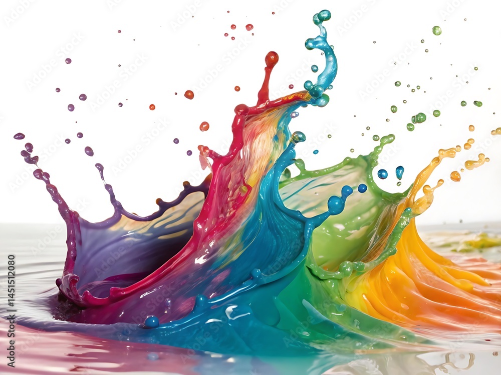 Poster ultra hd vibrant abstract splash of colorful paint in dynamic motion, fluid waves and droplets formi