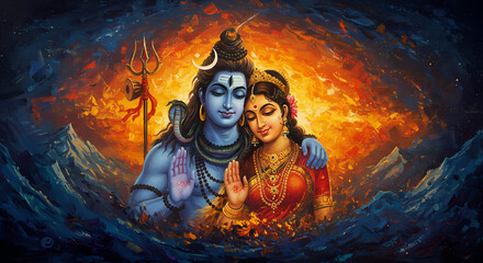A Painting of Shiva and Parvati, Divine Couple of India