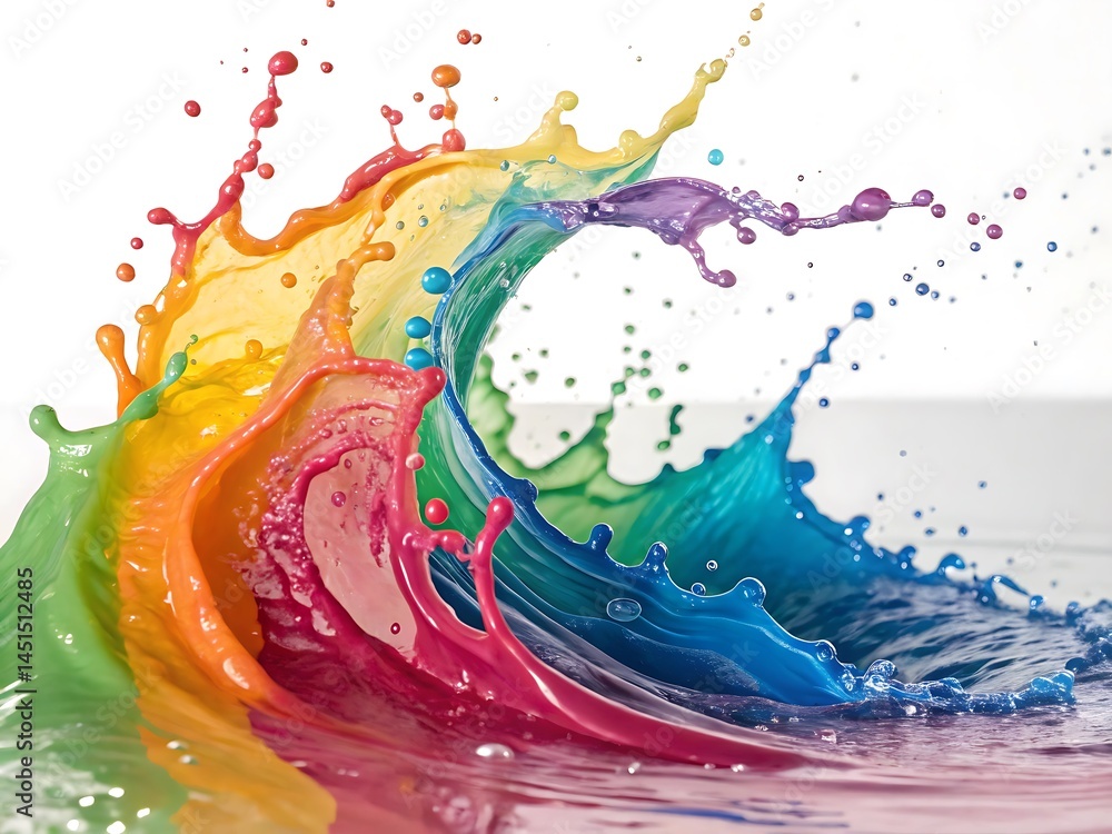 Poster ultra hd vibrant abstract splash of colorful paint in dynamic motion, fluid waves and droplets formi