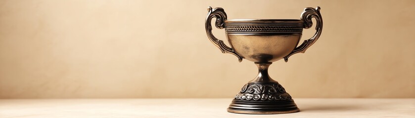 Antique trophy cup on textured background, a symbol of achievement and victory.