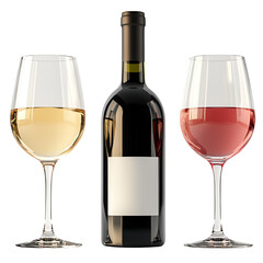 Wine Tasting Red, White, Ros Wine Glasses and Bottle