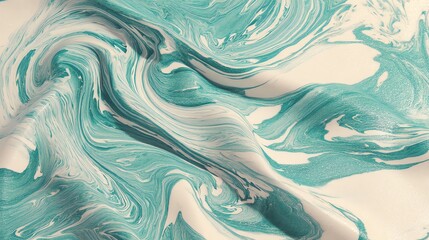 Abstract teal and white marbled texture, fluid art background