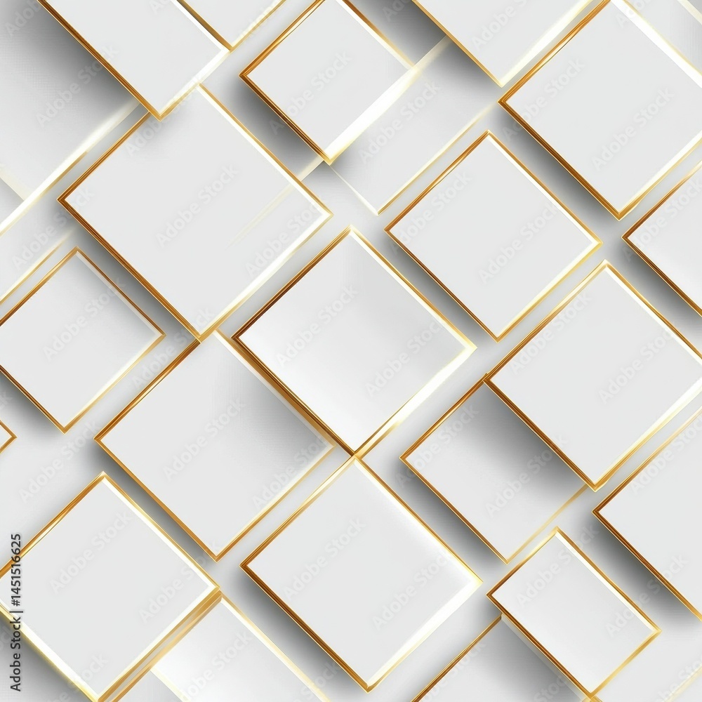 Poster modern gold and light grey square overlapped pattern on background with shadow. white background. mi