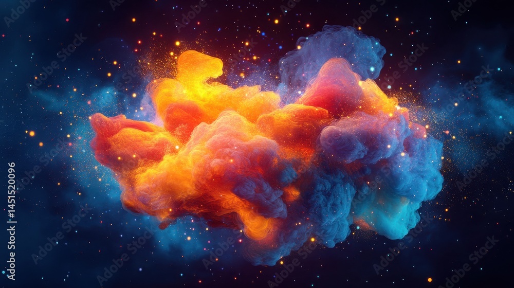Poster a vibrant and dynamic digital data explosion symbolizing a breakthrough idea or innovative discovery