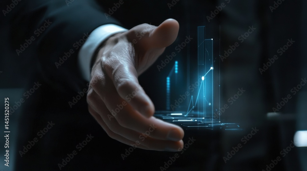 Poster businessman interacting with digital progress interface demonstrating task completion