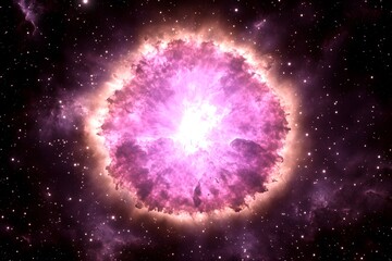 A vibrant pink supernova explosion in deep space amidst a starry expanse Witness the cosmic event unfolding