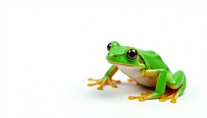 Obraz premium Solitary bright green frog against pure white, nature, studio shot, bright green