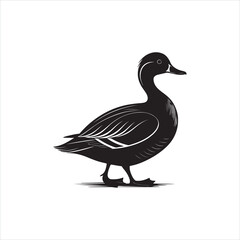 Duck Silhouette Clipart, Black Duck Outline on White Background