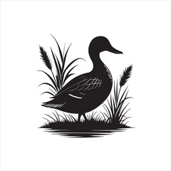 Duck Silhouette Clipart, Black Duck Outline on White Background