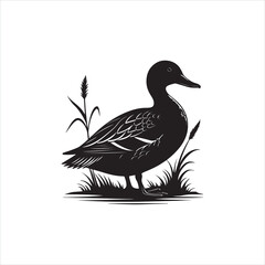 Duck Silhouette Clipart, Black Duck Outline on White Background