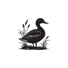 Duck Silhouette Clipart, Black Duck Outline on White Background