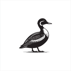 Duck Silhouette Clipart, Black Duck Outline on White Background