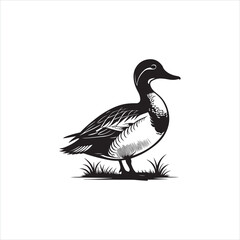 Duck Silhouette Clipart, Black Duck Outline on White Background