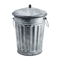 Metal trash can isolated on transparent png background