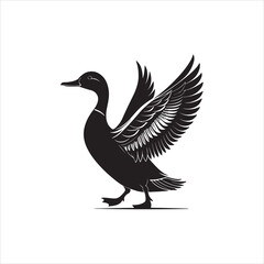 Fototapeta premium Duck Silhouette Clipart, Black Duck Outline on White Background