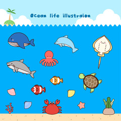 귀여운 바다 속 동물 벡터 일러스트 모음