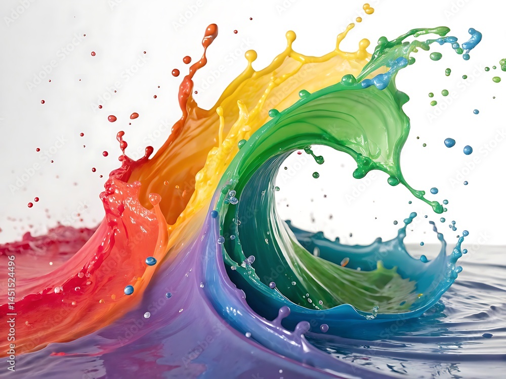 Poster ultra hd vibrant abstract splash of colorful paint in dynamic motion, fluid waves and droplets formi