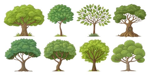 set of green trees illustration 