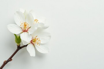 Delicate white blossom against pure white backdrop, white background, delicate