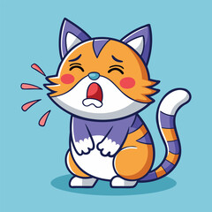 Obraz premium Vector illustration of a cat crying or coughing, childish design