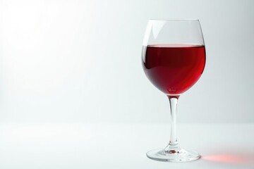 Rich red wine in a glass, clean white backdrop, classic, product, still life