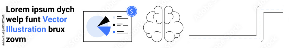 Poster diagram features financial data chart with pie and line graph, human brain design, and flow connecti