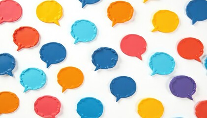 Seamless repeating pattern of colorful speech bubbles on a white background , communication, textile, repeat
