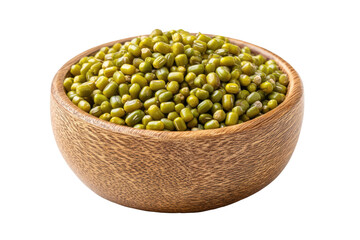 Mung beans in wood bowl isolated on transparent png background