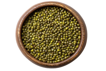 Green beans in wood bowl isolated on transparent png background