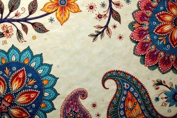 Subtle paisley motifs in muted tones on a soft surface , understated, subtle