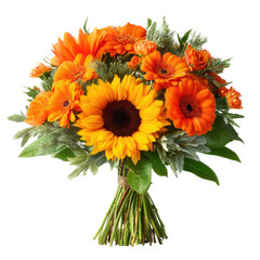 Vibrant floral bouquet isolated on transparent png background