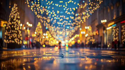 Blurred City Street at Night with Soft Focus Lights and Buildings