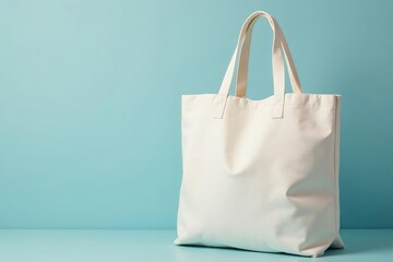 White cotton shopping tote bag, folded handles, mockup, white background